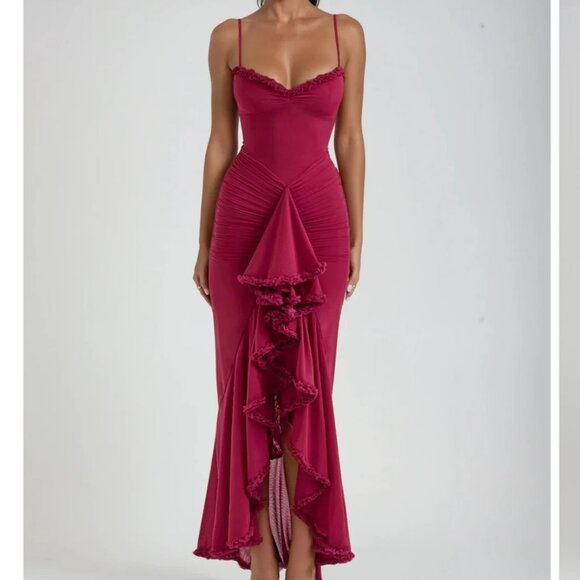 Solene Ruffle Maxi Dress - Wine - Picture 1 of 4